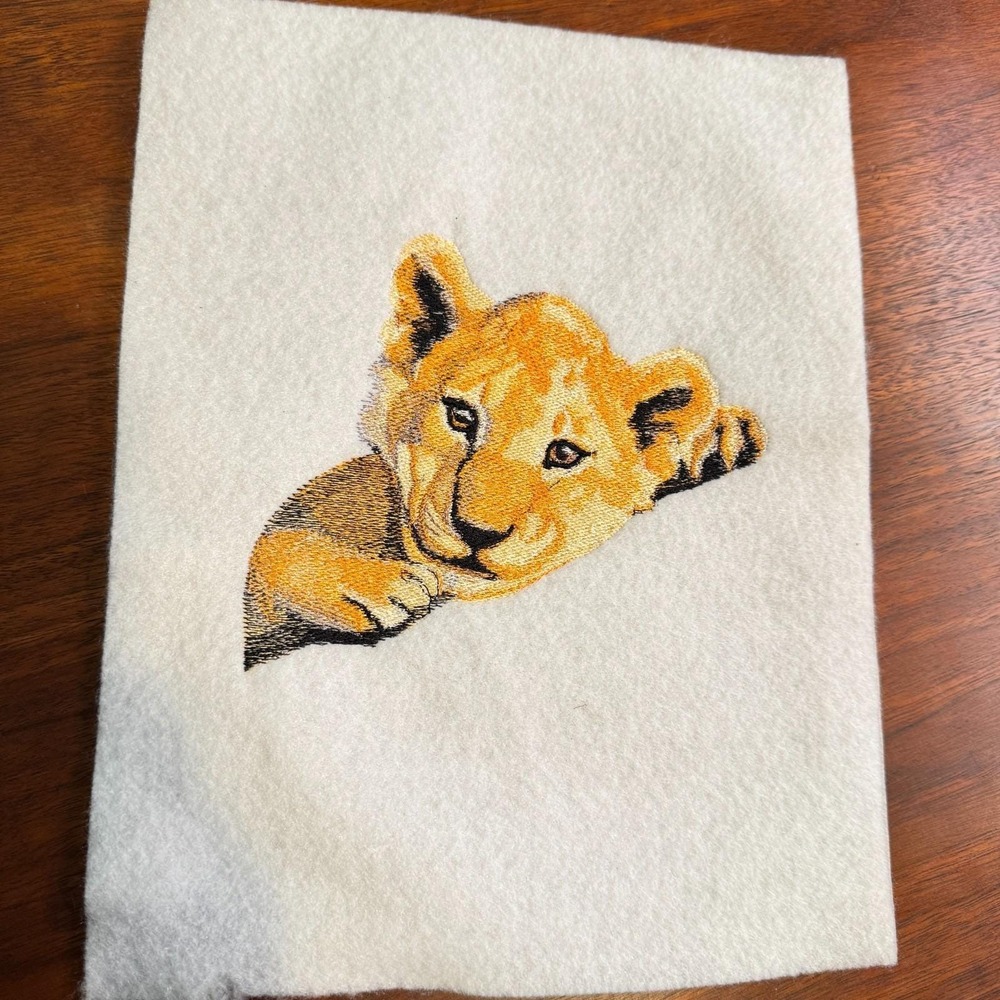 Vintage Handmade Peeking Lion Cub Head Portrait Sew On Embroidery
